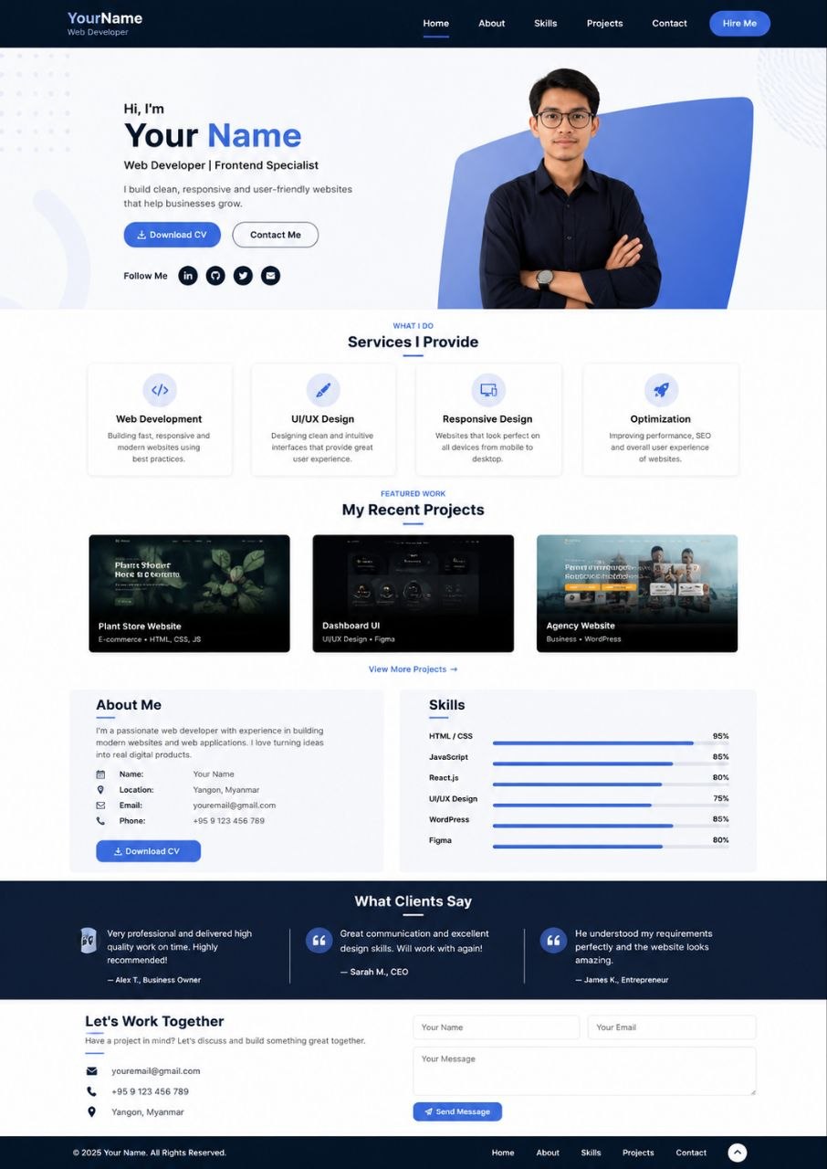 Clean personal web developer portfolio website example