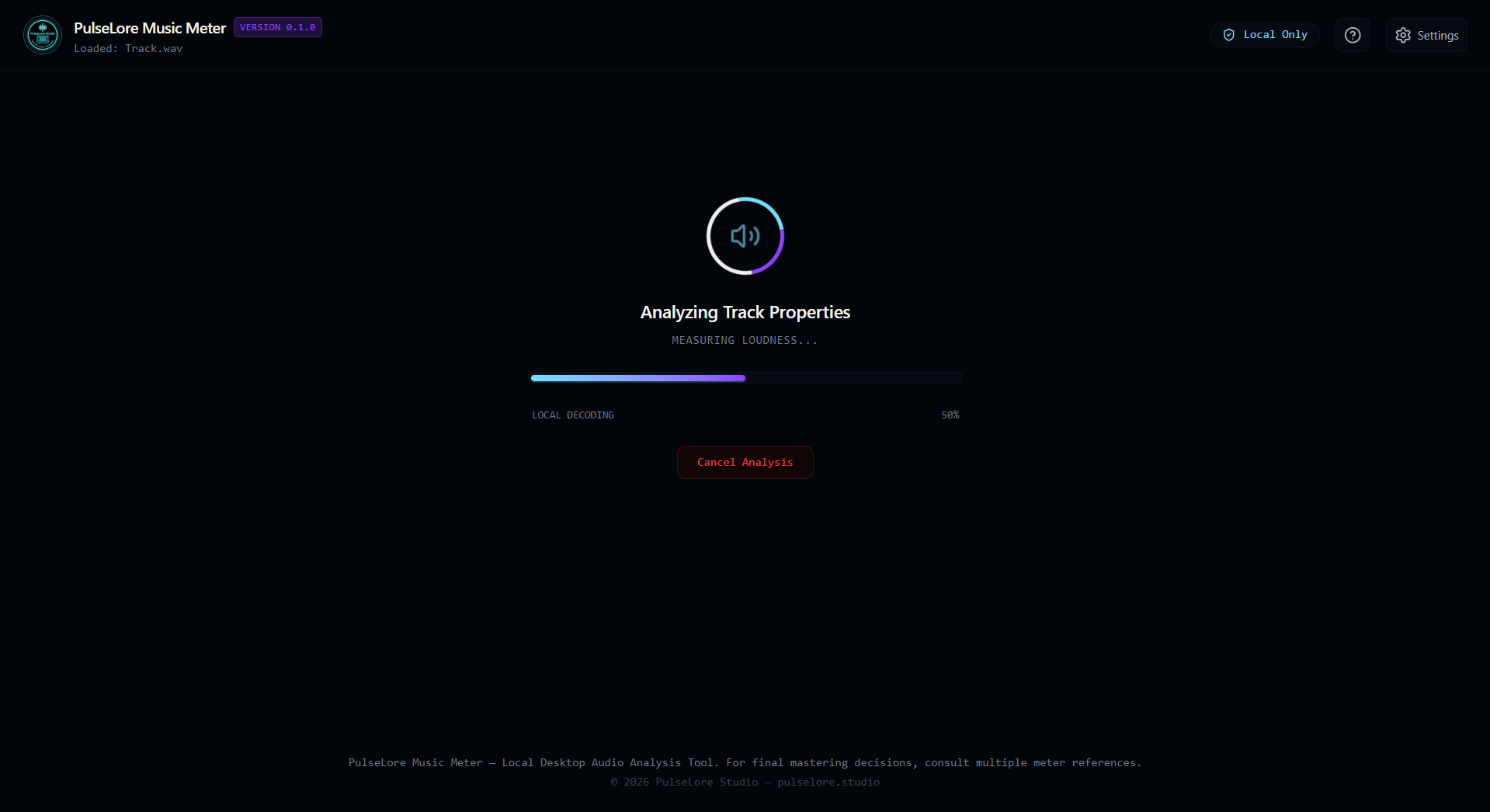 Music Meter local audio analysis progress screen